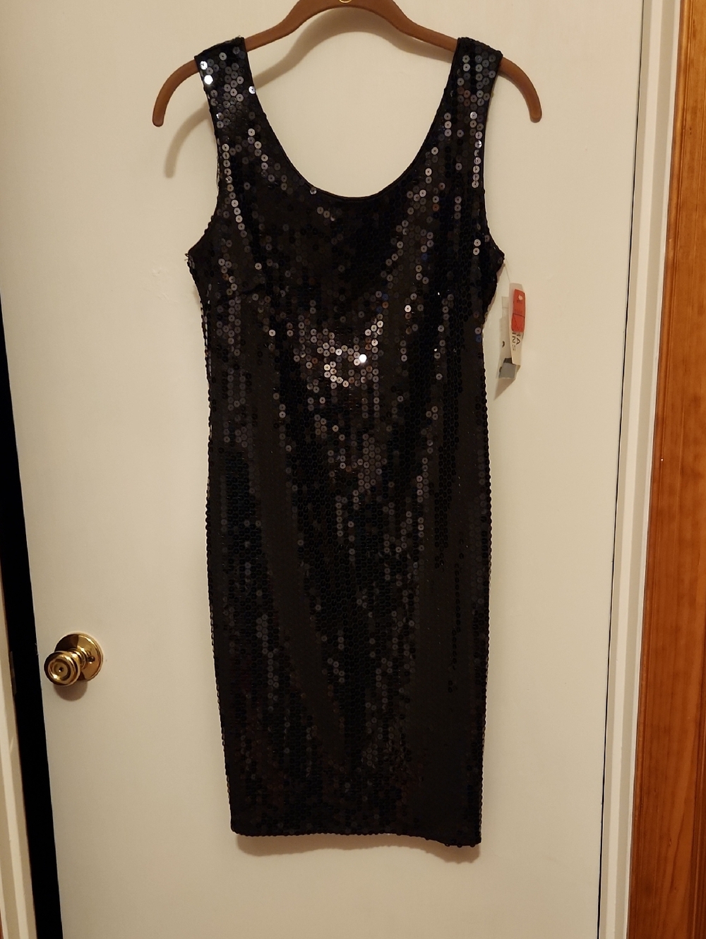NWT MODA Int'l Black Sequin Sleeveless Sheath Dress Scoop Back Size 7/8